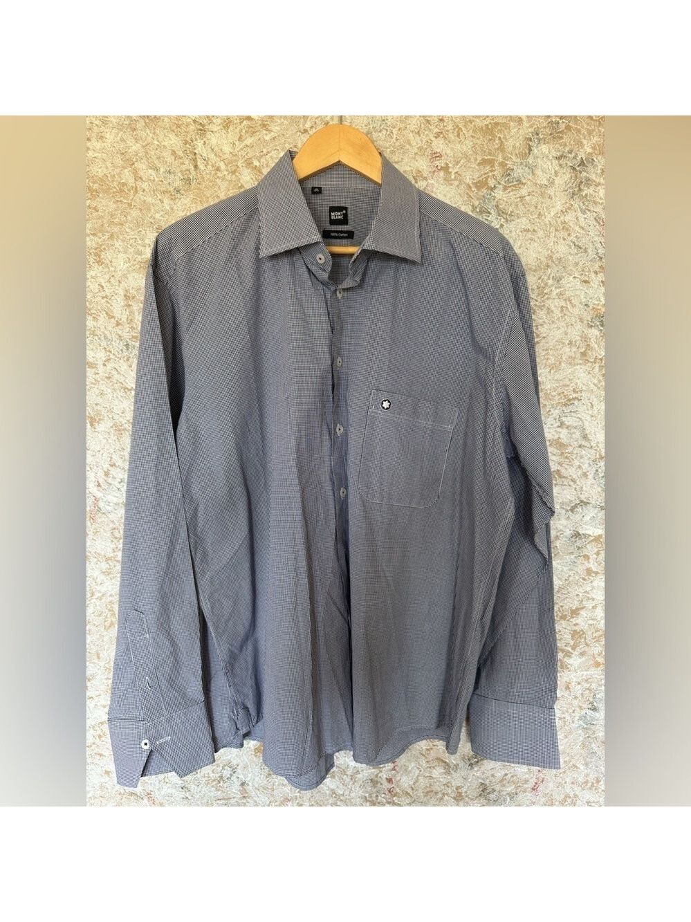 Mont Blanc Blue White Checkered Button Up Shirt